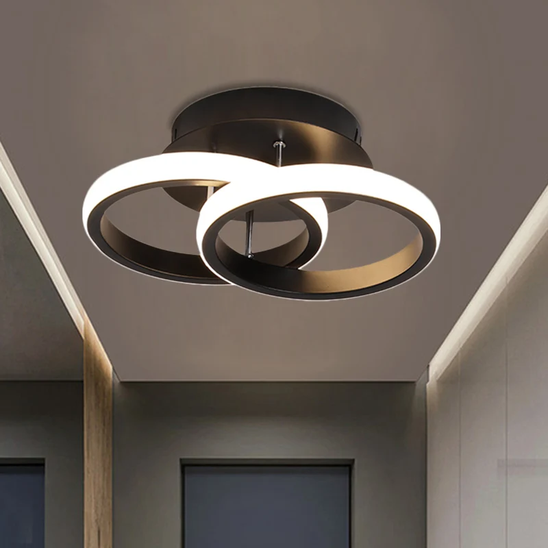 LED Corridor semi-inbouw eenvoudig zwart plafondarmatuur met vierkante/ronde metalen kap warm/wit licht Clearhalo