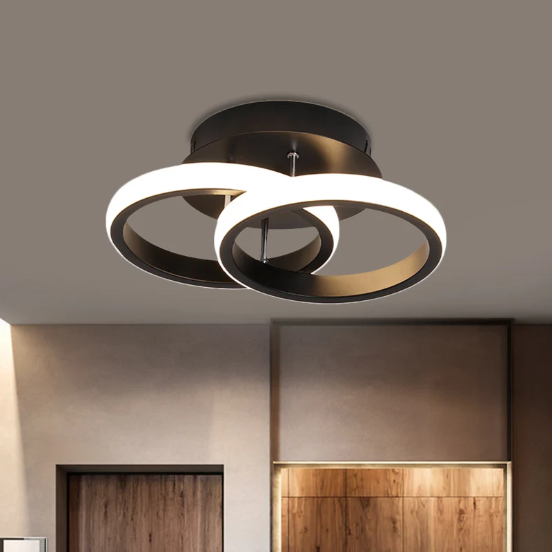 LED Corridor semi-inbouw eenvoudig zwart plafondarmatuur met vierkante/ronde metalen kap warm/wit licht Clearhalo
