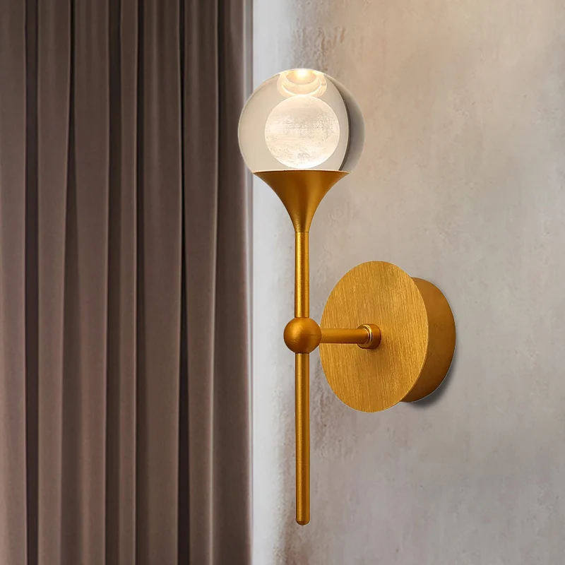 LED Crystal Wallchiere Traditionele Gouden Bal Slaapkamer Wandmontage Lichtarmatuur Clearhalo