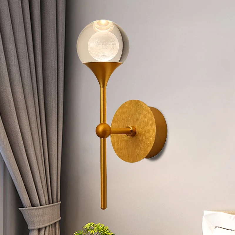 LED Crystal Wallchiere Traditionele Gouden Bal Slaapkamer Wandmontage Lichtarmatuur Clearhalo
