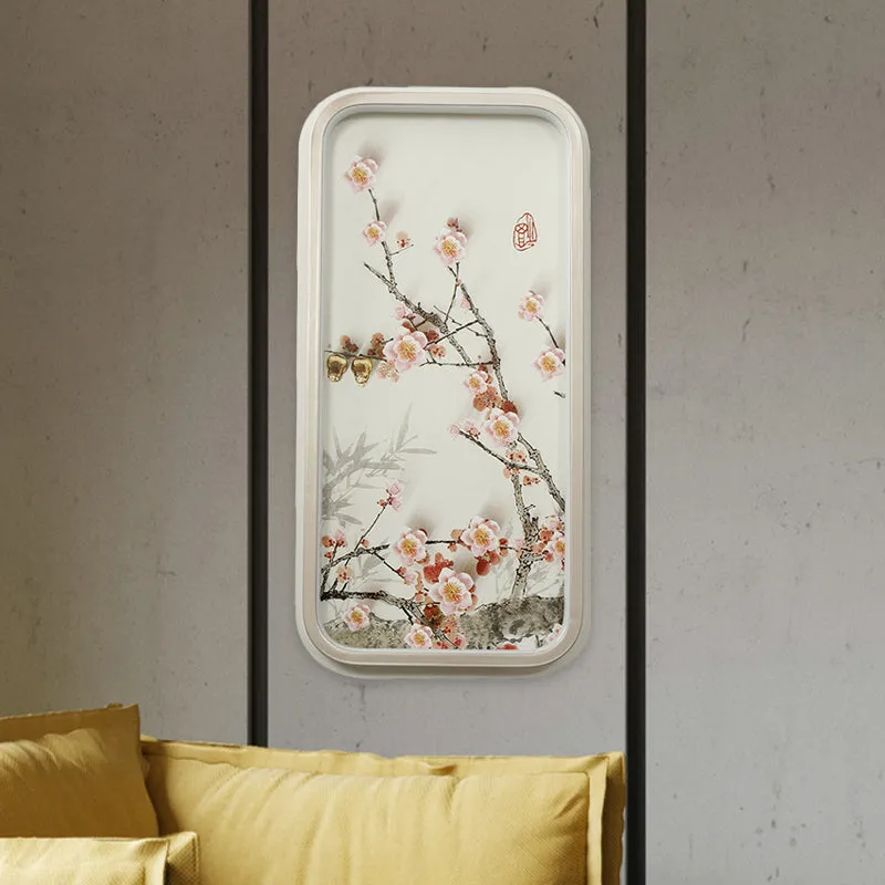 LED Gang Wandmontage Lamp Chinese Stijl Roze Pruimenbloesem Muurschildering Licht met Rechthoekige Metalen Kap Clearhalo