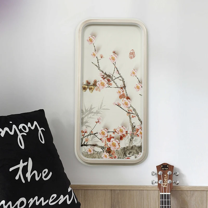 LED Gang Wandmontage Lamp Chinese Stijl Roze Pruimenbloesem Muurschildering Licht met Rechthoekige Metalen Kap Clearhalo
