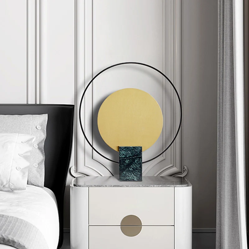 LED ronde tafellamp modernisme metalen kleine bureaulamp groen met rechthoekige marmeren voet Clearhalo