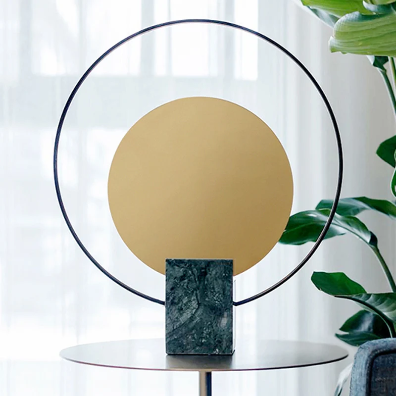 LED ronde tafellamp modernisme metalen kleine bureaulamp groen met rechthoekige marmeren voet Clearhalo