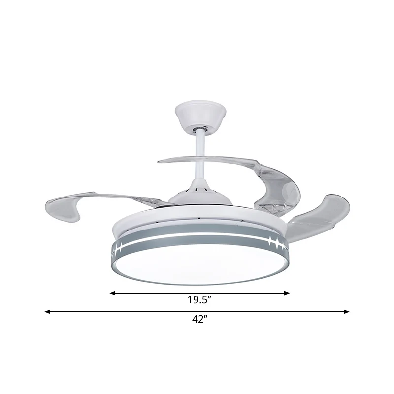 42" W LED salon hangende ventilatorlamp, minimalistisch wit, semi-flush met 3 bladen en trommelmetalen kap Clearhalo