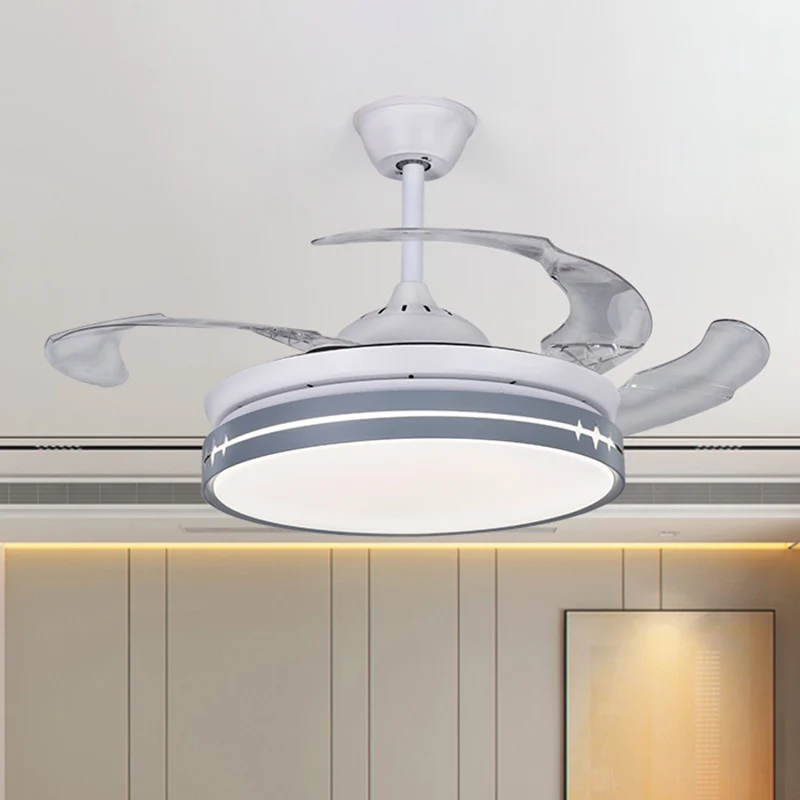 42" W LED salon hangende ventilatorlamp, minimalistisch wit, semi-flush met 3 bladen en trommelmetalen kap Clearhalo