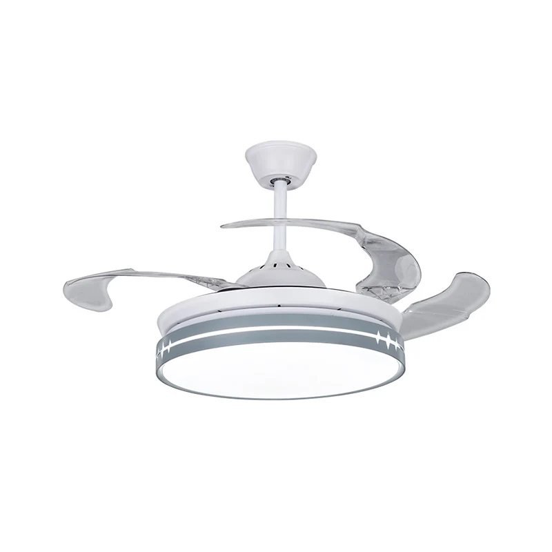 42" W LED salon hangende ventilatorlamp, minimalistisch wit, semi-flush met 3 bladen en trommelmetalen kap Clearhalo