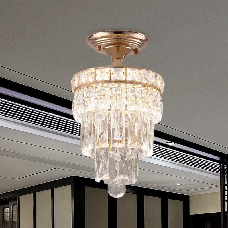 LED semi-inbouw plafondlamp modernistische gelaagde taps toelopende rechthoekige geslepen kristallen inbouwlamp goud Clear...