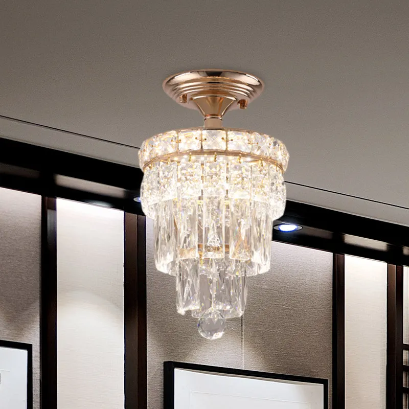 LED semi-inbouw plafondlamp modernistische gelaagde taps toelopende rechthoekige geslepen kristallen inbouwlamp goud Clear...