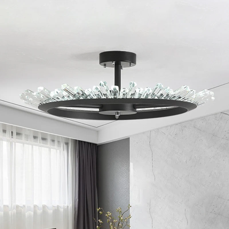 LED semi-inbouwlamp moderne cirkel kristallen staaf plafondlamp zwart Clearhalo