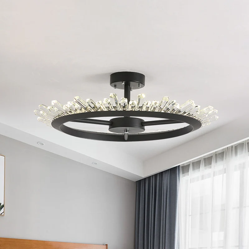 LED semi-inbouwlamp moderne cirkel kristallen staaf plafondlamp zwart Clearhalo