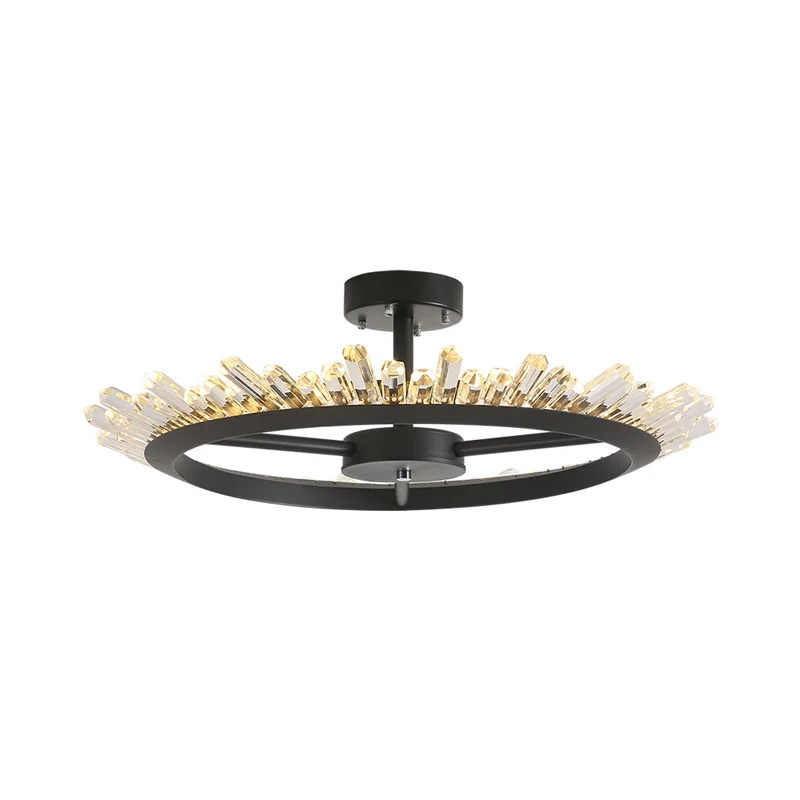LED semi-inbouwlamp moderne cirkel kristallen staaf plafondlamp zwart Clearhalo