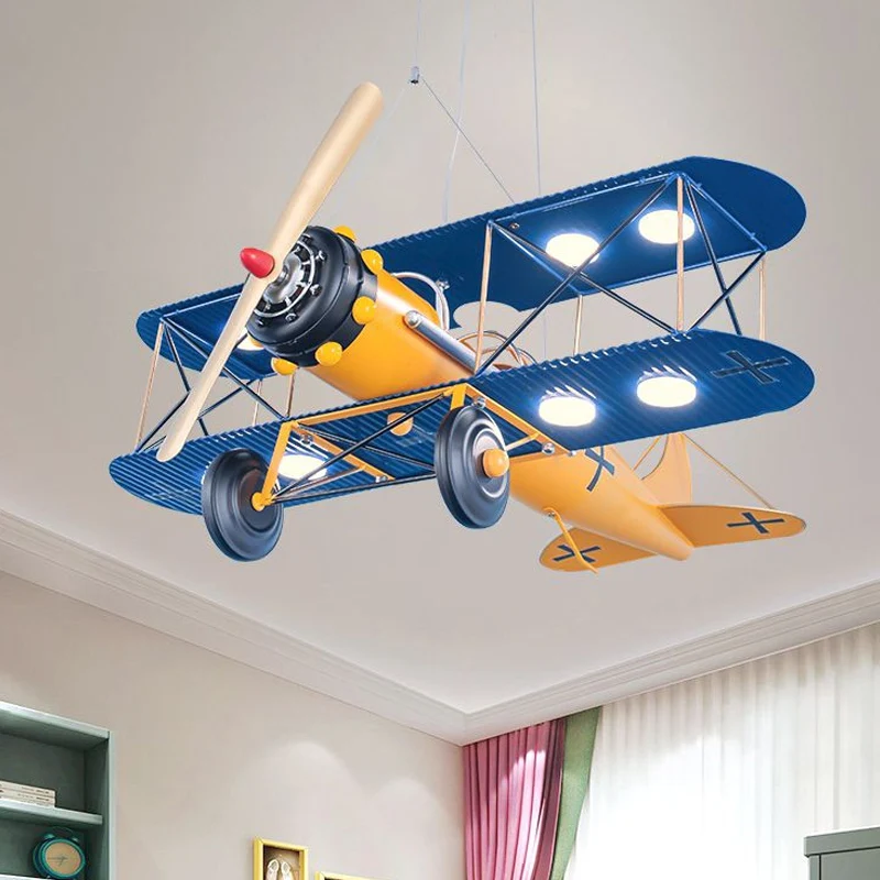 LED tweedekker hanglamp set cartoon metallic geel/donkerblauw-geel/blauw kroonluchterverlichting voor kinderkamer Clearhalo