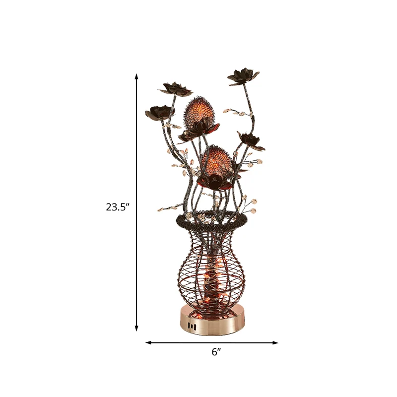 LED Vaas Tafellamp Art Decor Zwart-Zilver Aluminium Decoratieve Bureaulamp met Bloemdetail Clearhalo