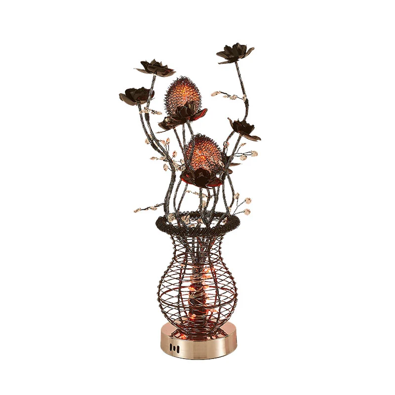 LED Vaas Tafellamp Art Decor Zwart-Zilver Aluminium Decoratieve Bureaulamp met Bloemdetail Clearhalo
