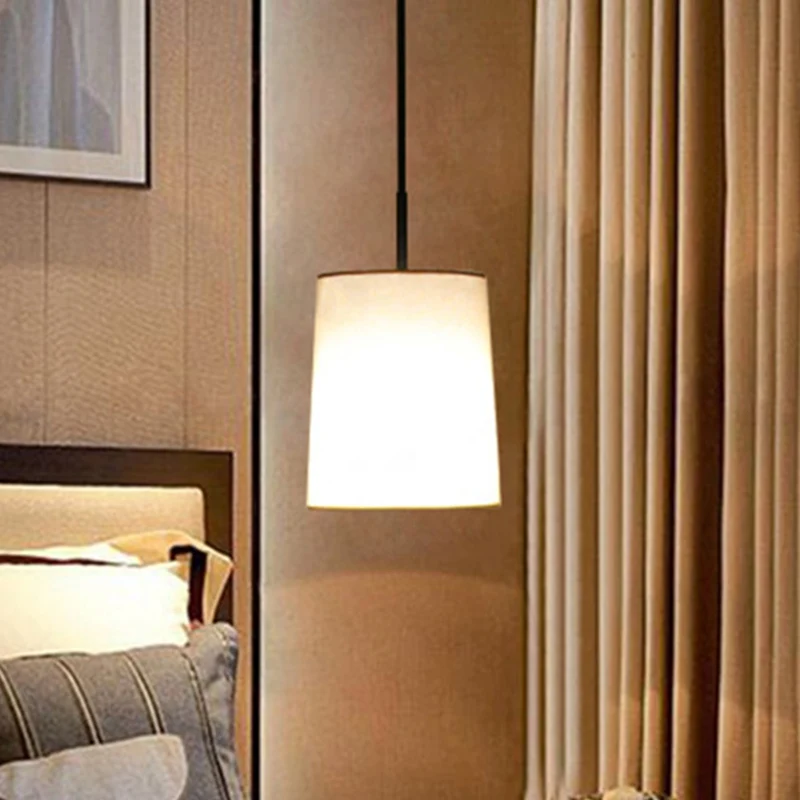 LED-cilinderplafondhanglamp Klassieke witte stoffen hanglamp voor slaapkamer Clearhalo