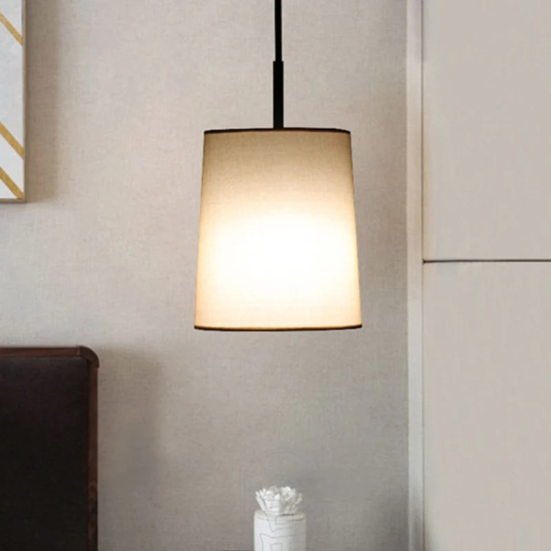LED-cilinderplafondhanglamp Klassieke witte stoffen hanglamp voor slaapkamer Clearhalo