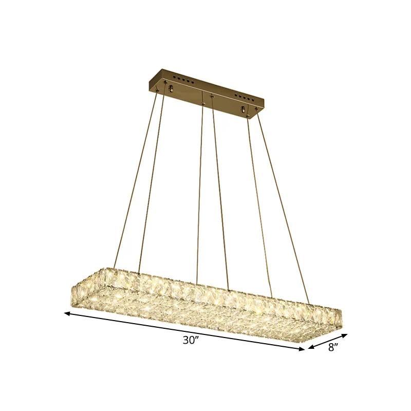LED-eilandkroonluchter moderne rechthoekige, doorzichtige kristallen gewikkelde hangende hanger voor eetkamer Clearhalo