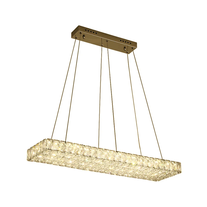 LED-eilandkroonluchter moderne rechthoekige, doorzichtige kristallen gewikkelde hangende hanger voor eetkamer Clearhalo