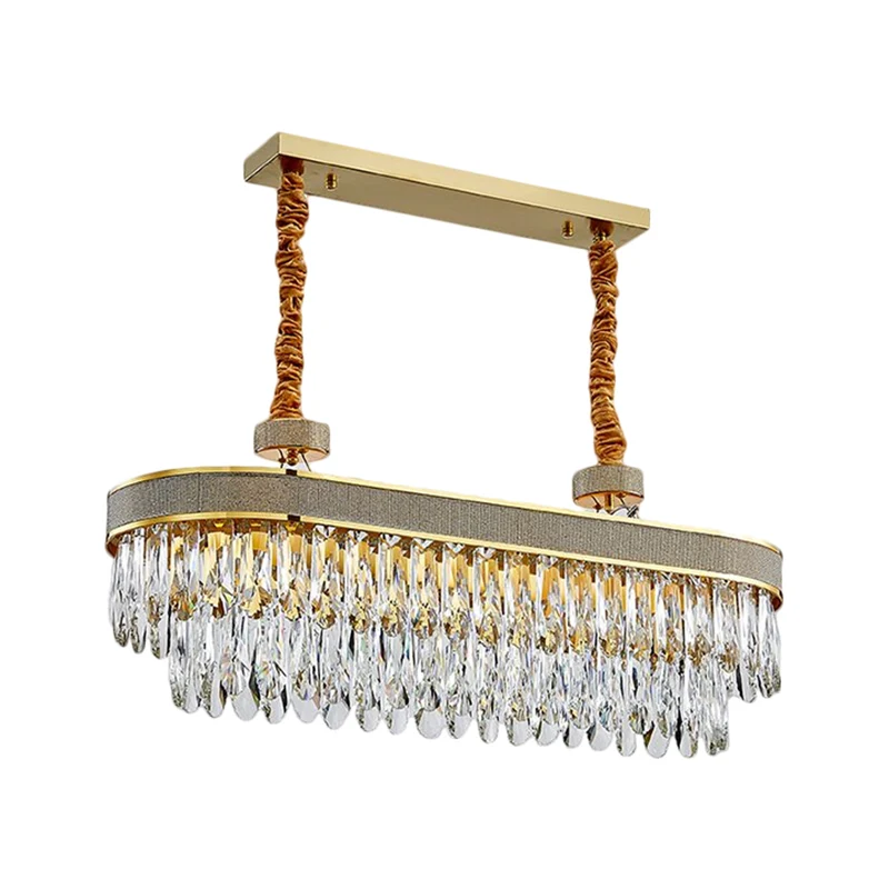LED-eilandkroonluchter modernistisch ovaal helder kristal druppels hangend plafondlicht goud Clearhalo