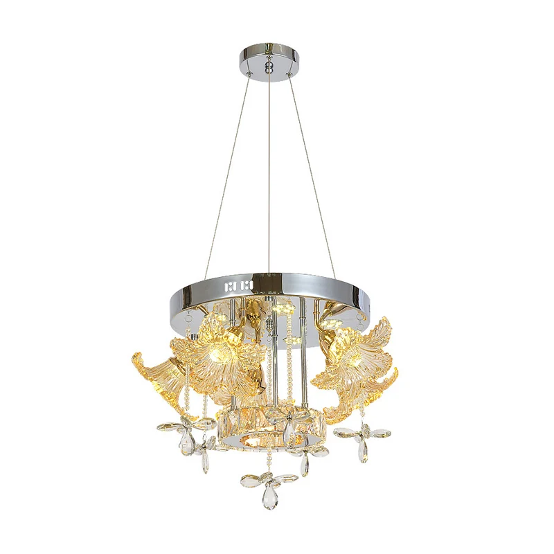 LED-hangende verlichting Moderne bloem Amber Crystal Shade kroonluchterlamp voor eetkamer Clearhalo