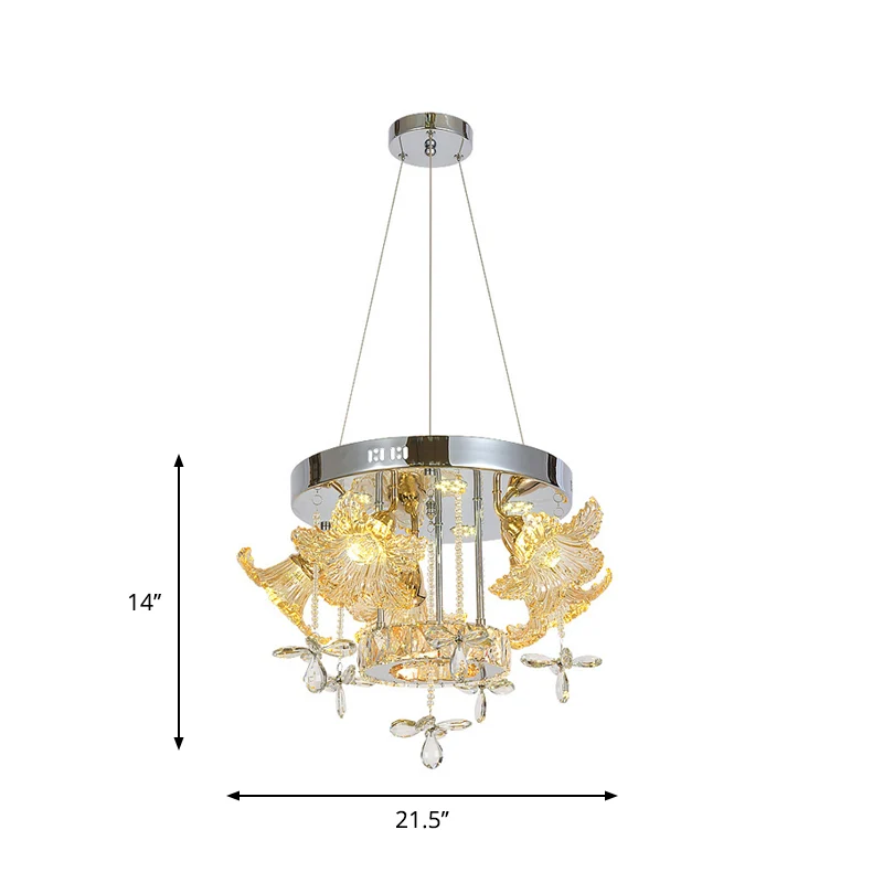 LED-hangende verlichting Moderne bloem Amber Crystal Shade kroonluchterlamp voor eetkamer Clearhalo