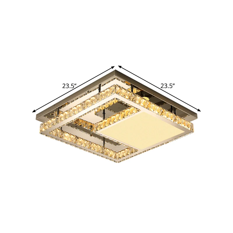LED-heldere kristallen blokken inbouwlicht eigentijds roestvrijstalen vierkante slaapkamer plafondarmatuur, 19,5"/23,5" br...