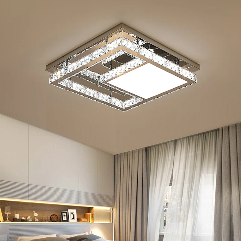 LED-heldere kristallen blokken inbouwlicht eigentijds roestvrijstalen vierkante slaapkamer plafondarmatuur, 19,5"/23,5" br...