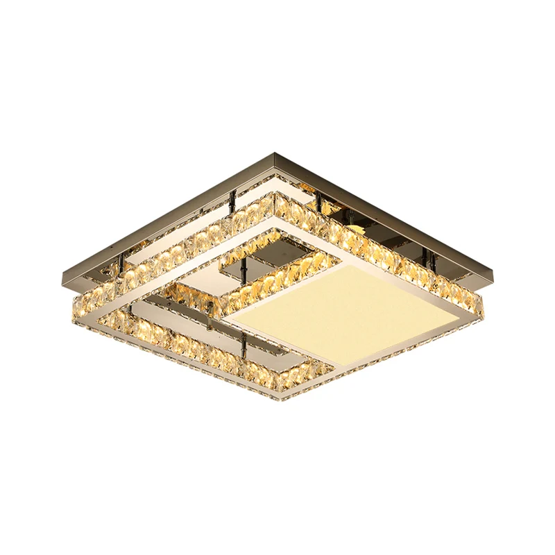 LED-heldere kristallen blokken inbouwlicht eigentijds roestvrijstalen vierkante slaapkamer plafondarmatuur, 19,5"/23,5" br...