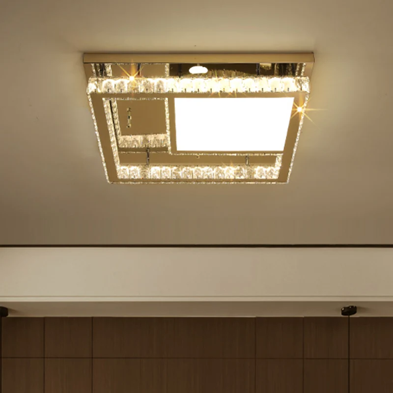 LED-heldere kristallen blokken inbouwlicht eigentijds roestvrijstalen vierkante slaapkamer plafondarmatuur, 19,5"/23,5" br...