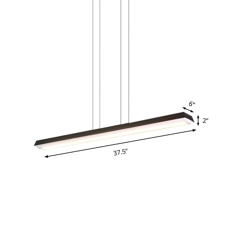 Led-kantoorhanglamp met slanke rechthoekige lineaire metalen kap Moderne zwarte hanglampset voor kantoor Clearhalo