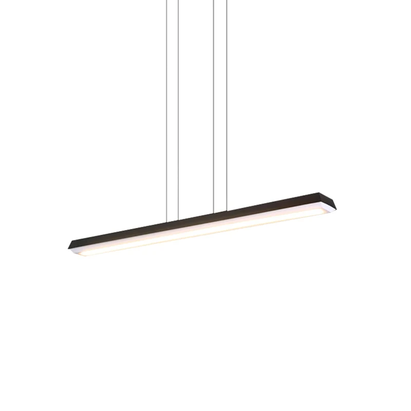 Led-kantoorhanglamp met slanke rechthoekige lineaire metalen kap Moderne zwarte hanglampset voor kantoor Clearhalo