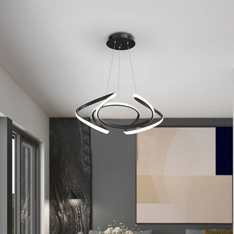 LED-kroonluchter moderne stijl, zwarte gebogen hanglamp met acrylkap, warm/wit licht Clearhalo