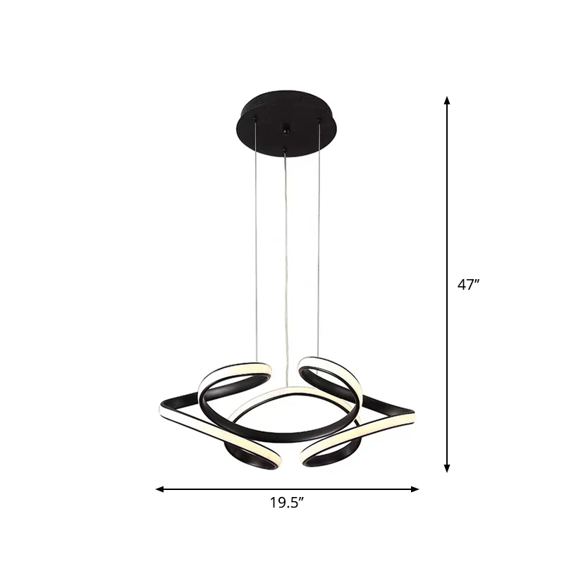 LED-kroonluchter moderne stijl, zwarte gebogen hanglamp met acrylkap, warm/wit licht Clearhalo