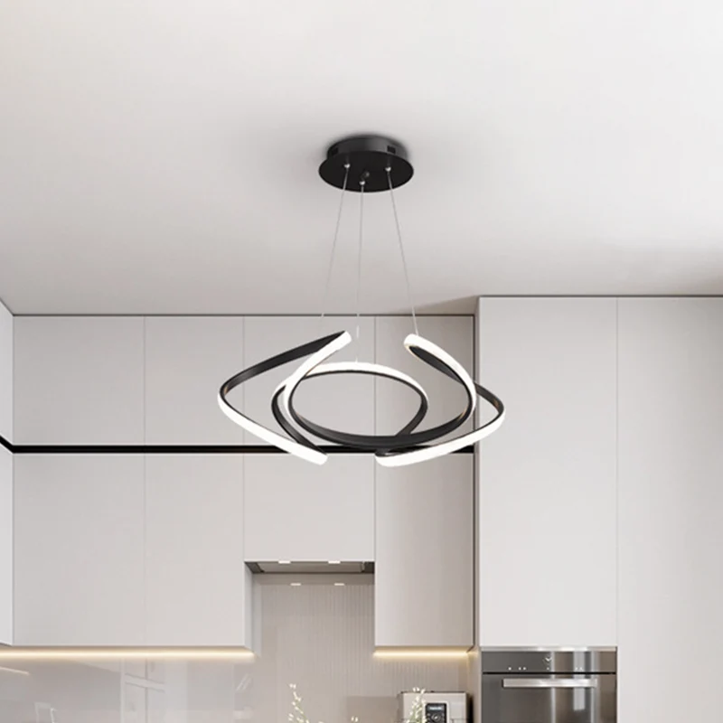 LED-kroonluchter moderne stijl, zwarte gebogen hanglamp met acrylkap, warm/wit licht Clearhalo