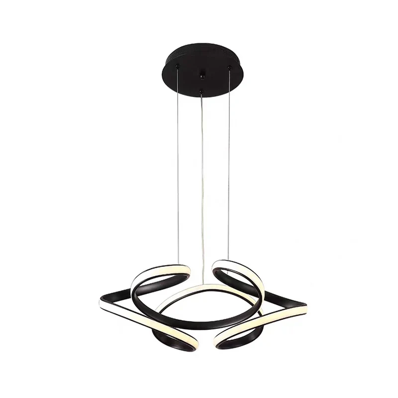 LED-kroonluchter moderne stijl, zwarte gebogen hanglamp met acrylkap, warm/wit licht Clearhalo