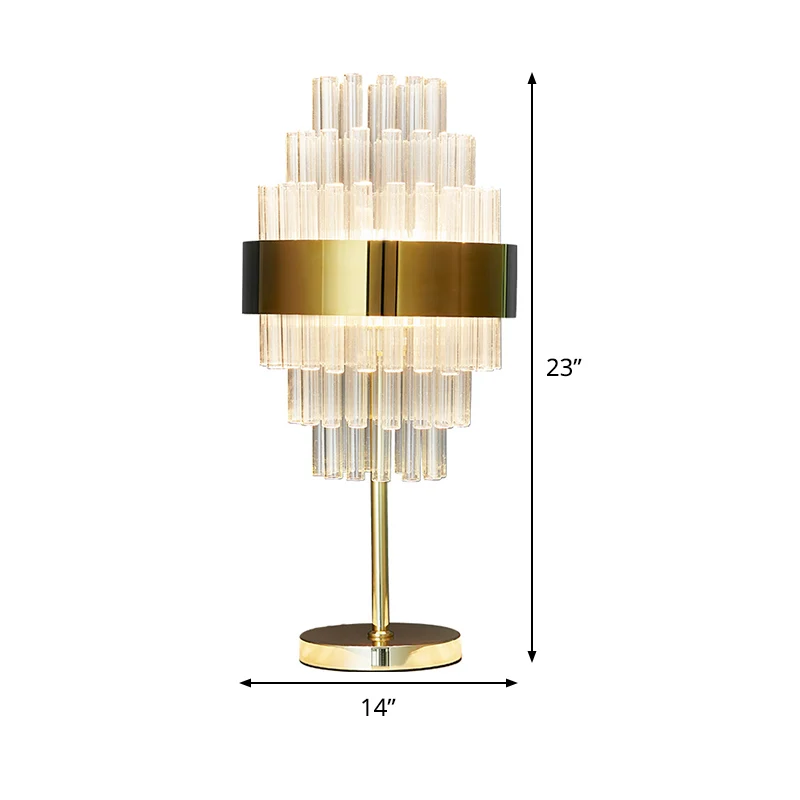 LED-nachtkastjelamp Moderne gouden taakverlichting met gelaagde, handgeslepen kristallen kap Clearhalo