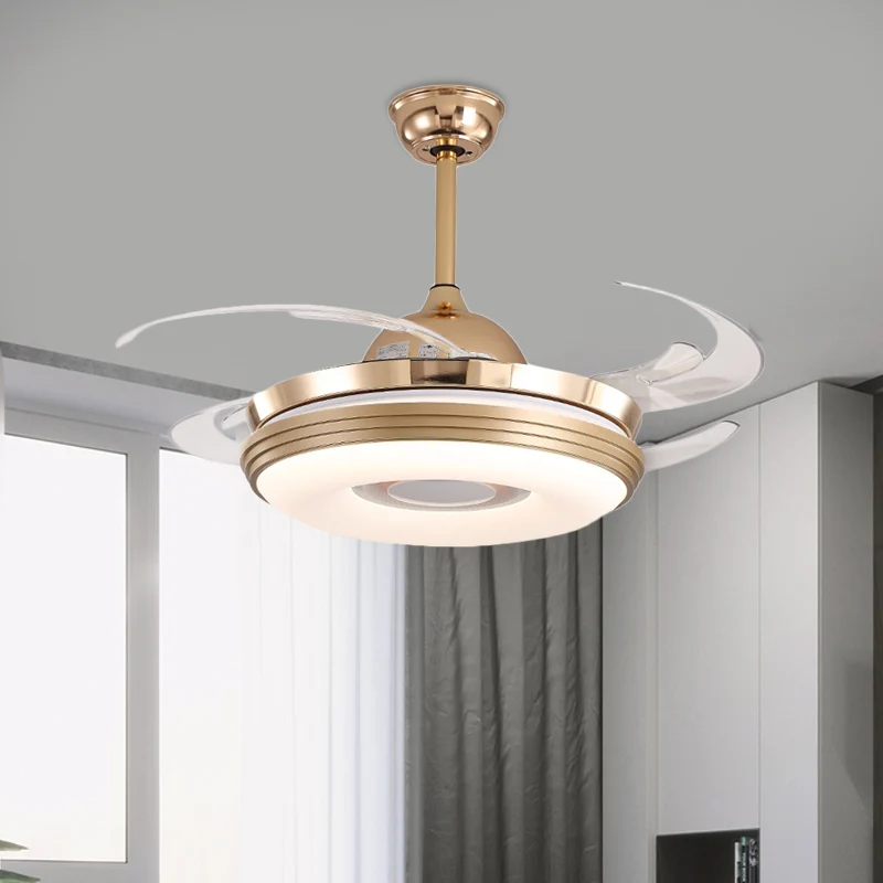 LED-plafondventilator verlichting modernisme rond metaal 8 bladen semi-inbouwlamp nikkel, 48 inch breed Clearhalo