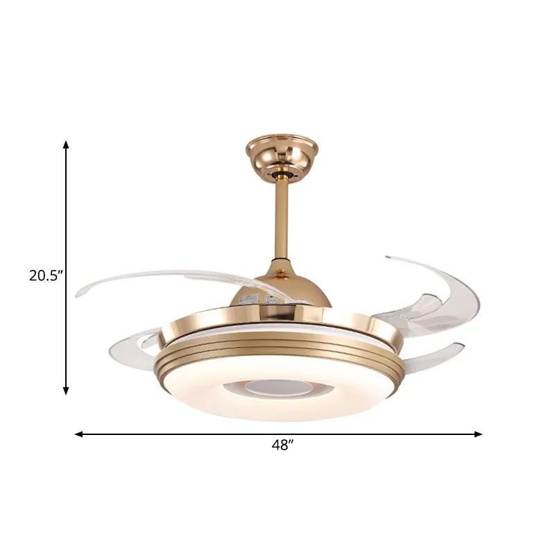 LED-plafondventilator verlichting modernisme rond metaal 8 bladen semi-inbouwlamp nikkel, 48 inch breed Clearhalo