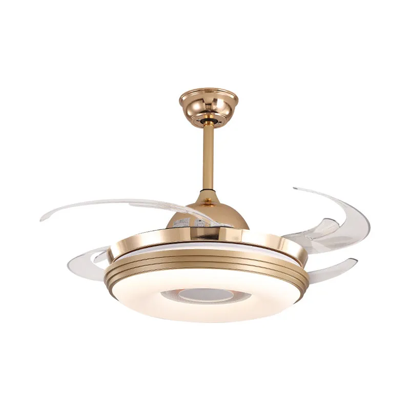 LED-plafondventilator verlichting modernisme rond metaal 8 bladen semi-inbouwlamp nikkel, 48 inch breed Clearhalo