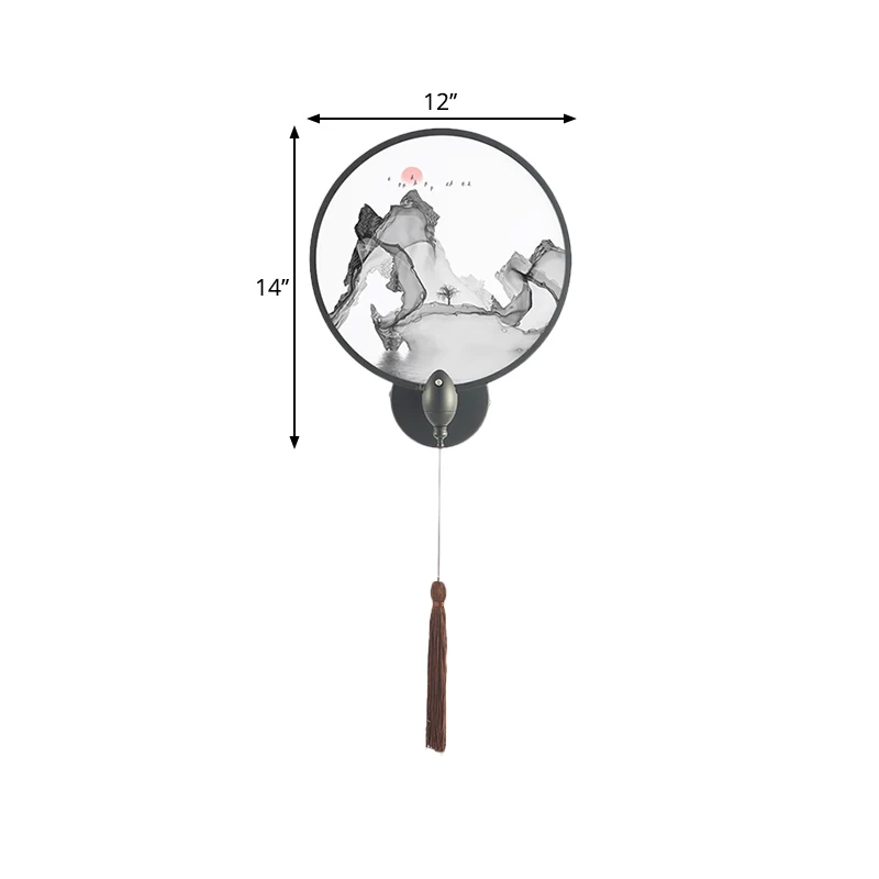 LED-slaapkamermuurschildering licht Chinese stijl zwarte bergwandverlichtingsarmatuur met ronde acrylkap Clearhalo