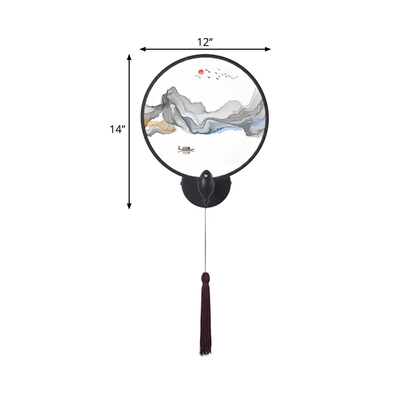 LED-slaapkamermuurschildering licht Chinese stijl zwarte bergwandverlichtingsarmatuur met ronde acrylkap Clearhalo