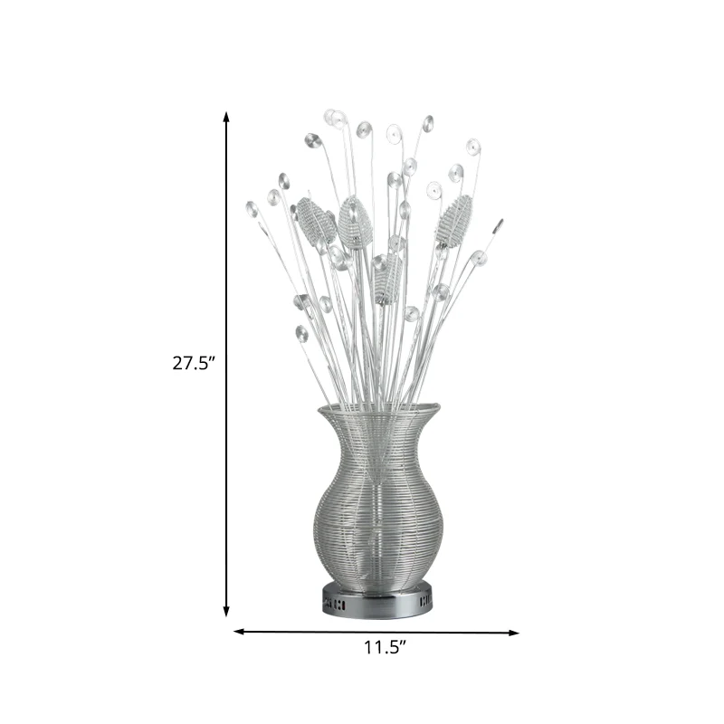 LED-tafelverlichting, landelijke stijl vaas en varen aluminium draad bureaulamp chroom Clearhalo