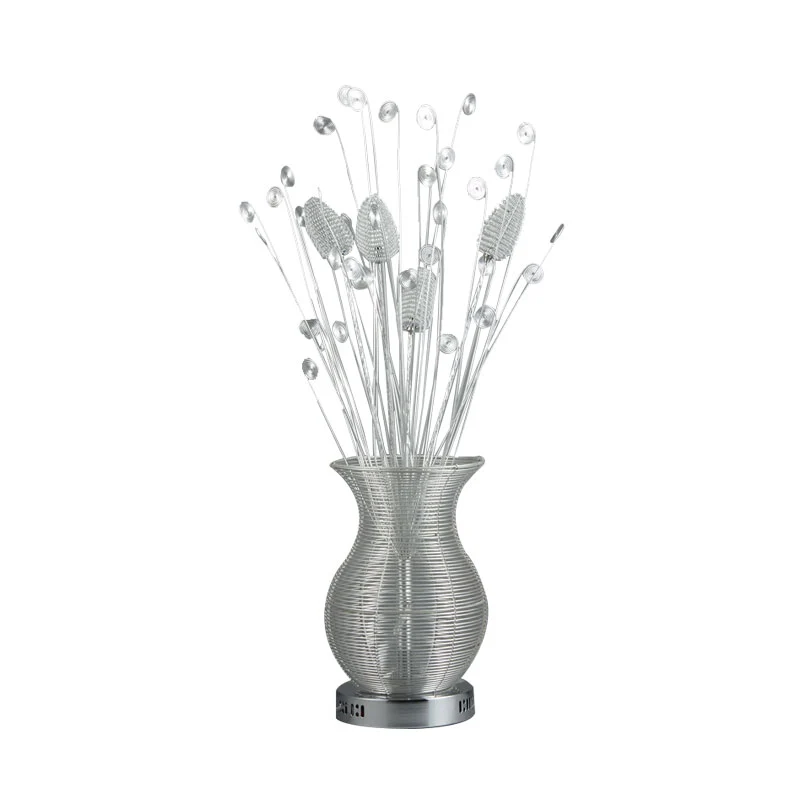 LED-tafelverlichting, landelijke stijl vaas en varen aluminium draad bureaulamp chroom Clearhalo