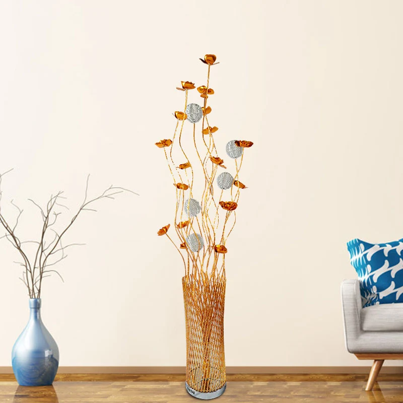 LED-twill-cilinder staande lamp Decoratieve rood/gouden aluminium vloerleeslamp met Bloom-ontwerp Clearhalo
