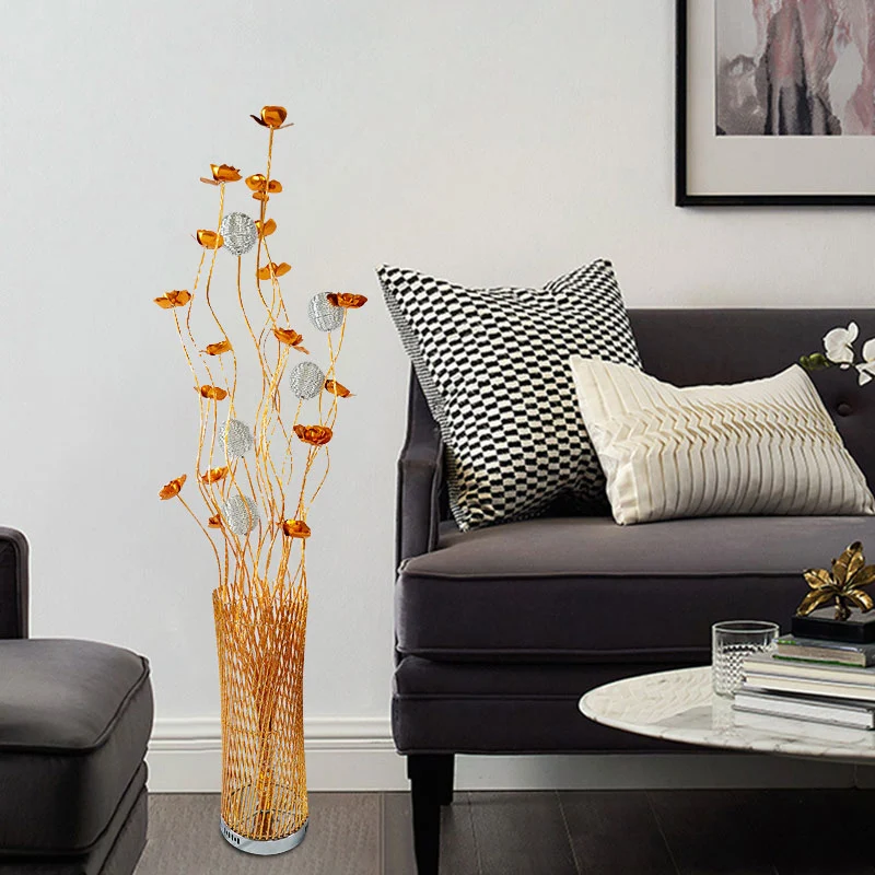 LED-twill-cilinder staande lamp Decoratieve rood/gouden aluminium vloerleeslamp met Bloom-ontwerp Clearhalo