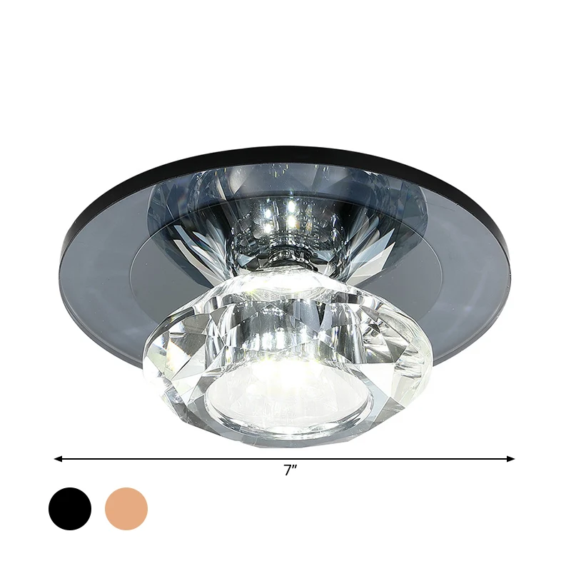 LED-veranda, semi-inbouwlamp, eenvoudige zwart/bruine plafondverlichting met cirkelvormige heldere kristallen kap, warm/wi...