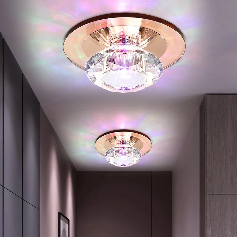 LED-veranda, semi-inbouwlamp, eenvoudige zwart/bruine plafondverlichting met cirkelvormige heldere kristallen kap, warm/wi...