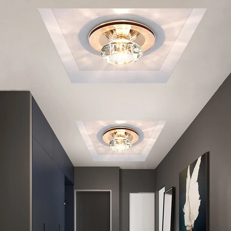 LED-veranda, semi-inbouwlamp, eenvoudige zwart/bruine plafondverlichting met cirkelvormige heldere kristallen kap, warm/wi...