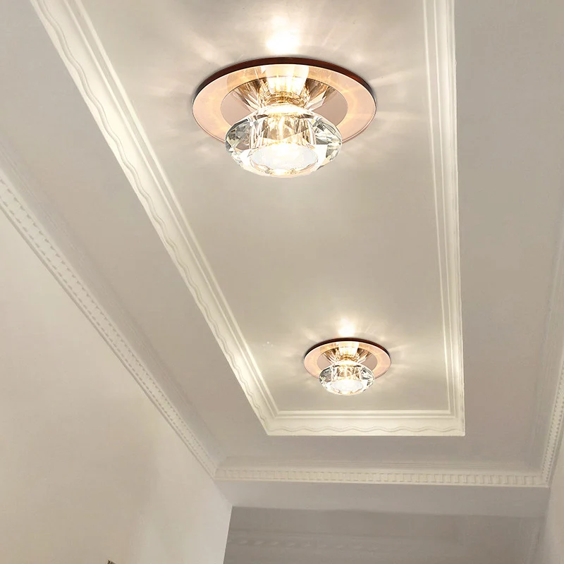 LED-veranda, semi-inbouwlamp, eenvoudige zwart/bruine plafondverlichting met cirkelvormige heldere kristallen kap, warm/wi...